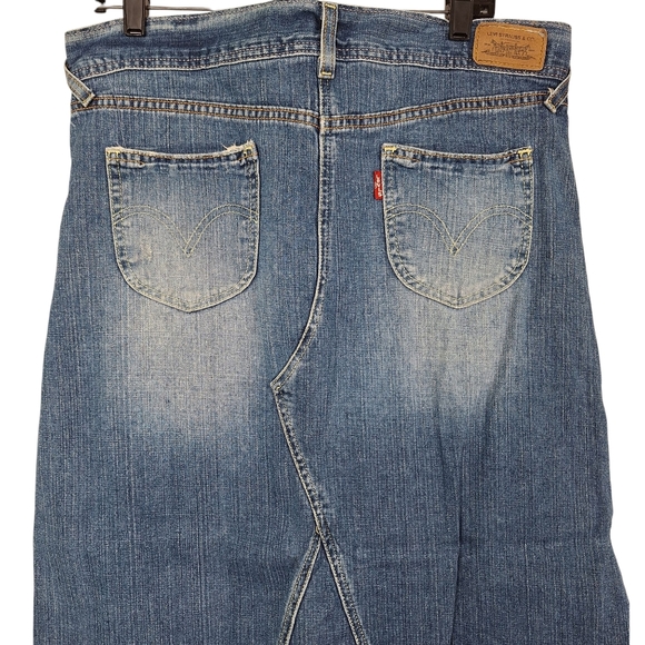 Vintage Levis Light Blue Wash Flare Denim Skirt Pockets Denim Maxi Skirt 11 - Picture 8 of 9